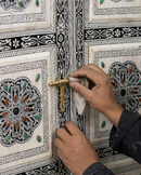 Handmade Whitewashed Moroccan Double Door, Carved Wood Entry, Brass Hardware, Mashrabiya Transom