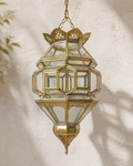 Title: Handmade Moroccan Brass & Clear Glass Pendant Lantern – Gold Finish – 35 cm / 14 in