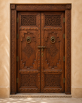 Handmade Moroccan Double Door, Carved Wood with Brass Hardware, Custom Size, Made to Order
