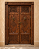 Handmade Moroccan Double Door, Carved Wood with Brass Hardware, Custom Size, Made to Order