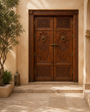 Handmade Moroccan Double Door, Carved Wood with Brass Hardware, Custom Size, Made to Order