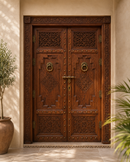 Handmade Moroccan Double Door, Carved Wood with Brass Hardware, Custom Size, Made to Order