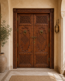 Handmade Moroccan Double Door, Carved Wood with Brass Hardware, Custom Size, Made to Order