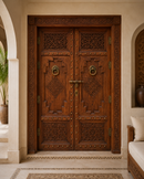 Handmade Moroccan Double Door, Carved Wood with Brass Hardware, Custom Size, Made to Order