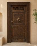 Handmade Moroccan Door, Carved Wood with Lattice Transom, Custom Size, Made to Order
