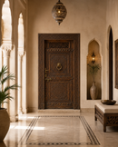 Handmade Moroccan Door, Carved Wood with Lattice Transom, Custom Size, Made to Order