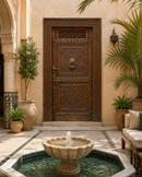 Handmade Moroccan Door, Carved Wood with Lattice Transom, Custom Size, Made to Order
