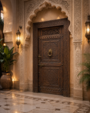 Handmade Moroccan Door, Carved Wood with Lattice Transom, Custom Size, Made to Order