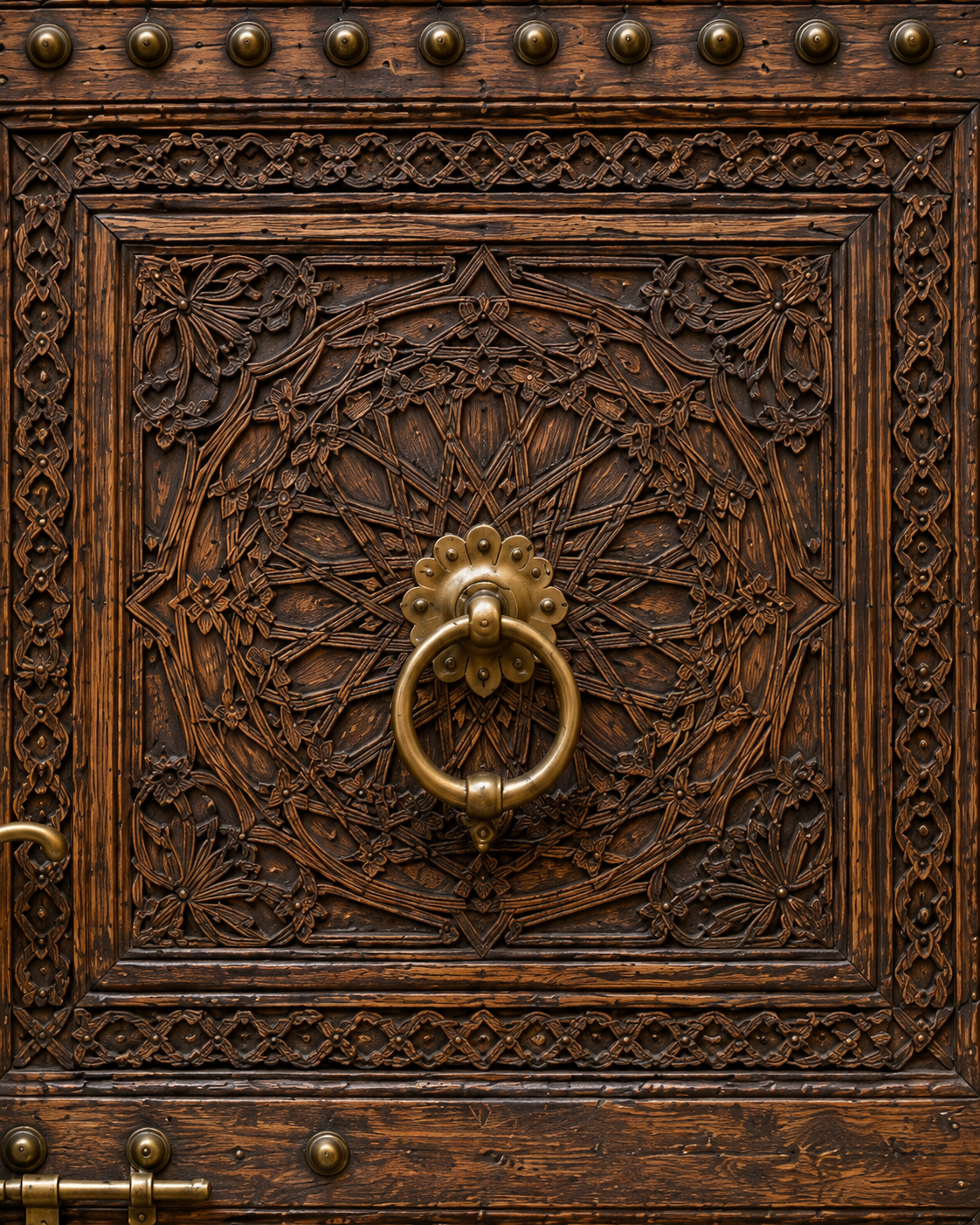 Handmade Moroccan Door, Carved Wood with Lattice Transom, Custom Size, Made to Order