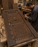 Handmade Moroccan Door, Carved Wood with Lattice Transom, Custom Size, Made to Order