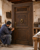 Handmade Moroccan Door, Carved Wood with Lattice Transom, Custom Size, Made to Order