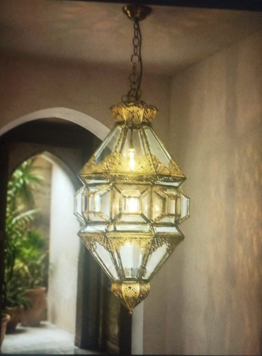 Custom Moroccan Brass & Glass Lantern Set – 2 Black Wall Sconces 30 cm + 1 Bronze Pendant Light 35 cm