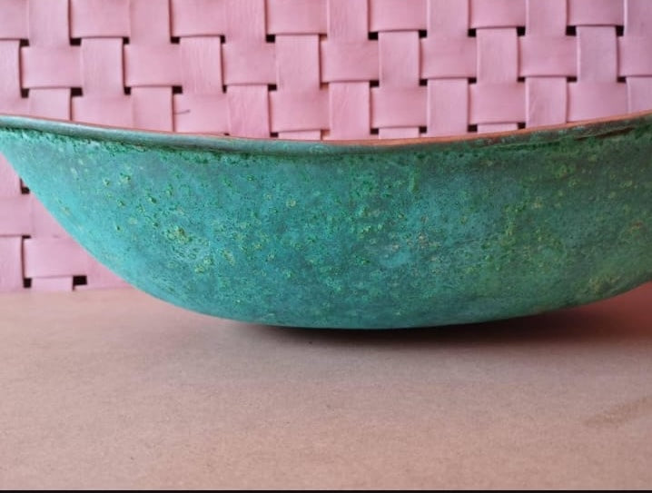 Handmade Moroccan Turquoise Patina Copper Vessel Sink – Oval Bathroom Basin 49 × 35 cm / 19.3 × 13.7 in