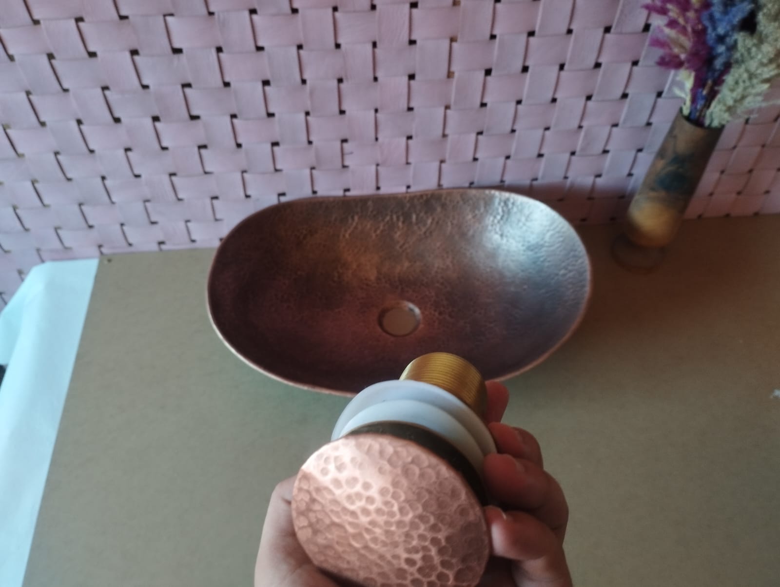 Handmade Moroccan Turquoise Patina Copper Vessel Sink – Oval Bathroom Basin 49 × 35 cm / 19.3 × 13.7 in