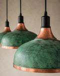 Set of 2 Handmade Moroccan Green Patina Copper Pendant Lights – Dome Kitchen Lamps 50 cm / 20 in
