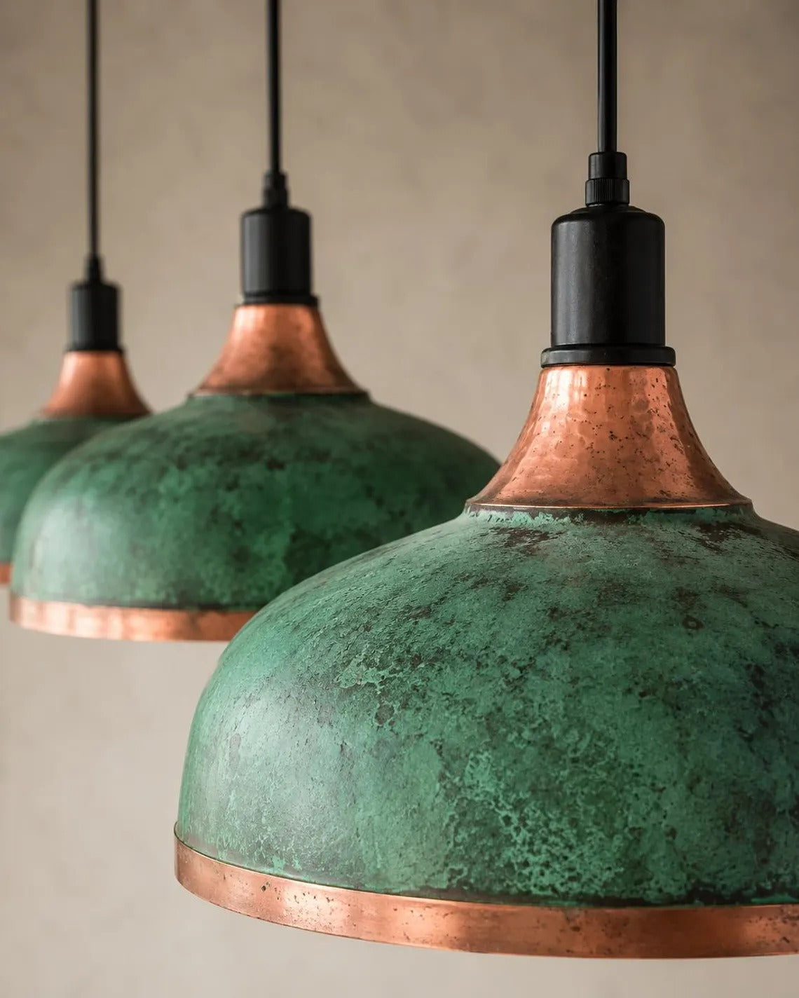 Set of 2 Handmade Moroccan Green Patina Copper Pendant Lights – Dome Kitchen Lamps 50 cm / 20 in