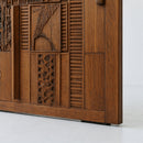 Hand-Carved Moroccan Wooden Door, Abstract Geometric Entry, Textured Panels, Custom Size