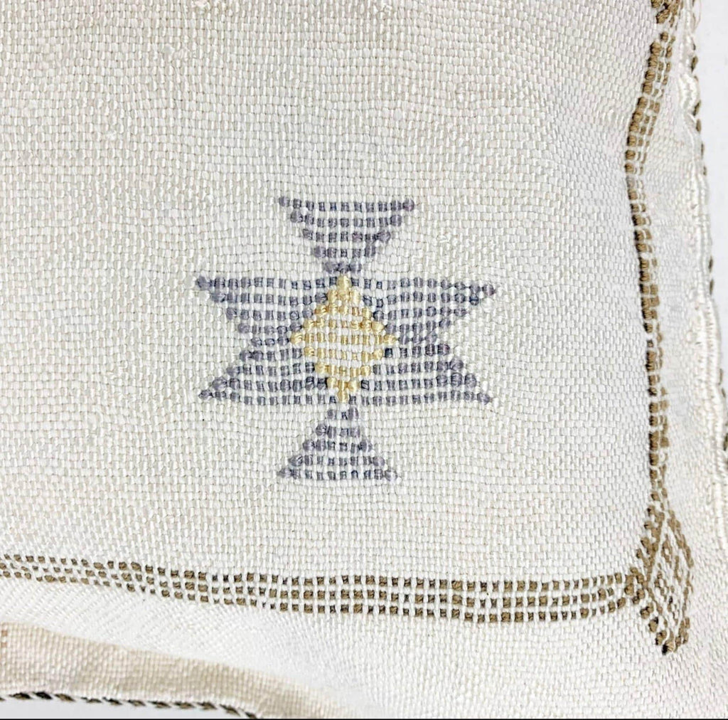 Moroccan Silk Pillow Cover, Handmade Boho Pillowcase, Ivory Beige Tribal Embroidery, Sofa Couch Accent, F - product image 9