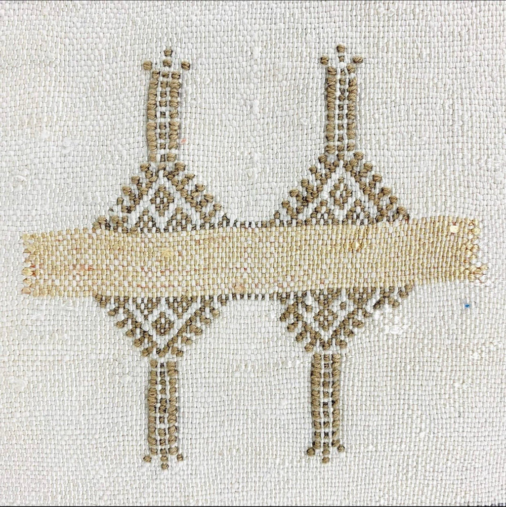 Moroccan Silk Pillow Cover, Handmade Boho Pillowcase, Ivory Beige Tribal Embroidery, Sofa Couch Accent, F - product image 3