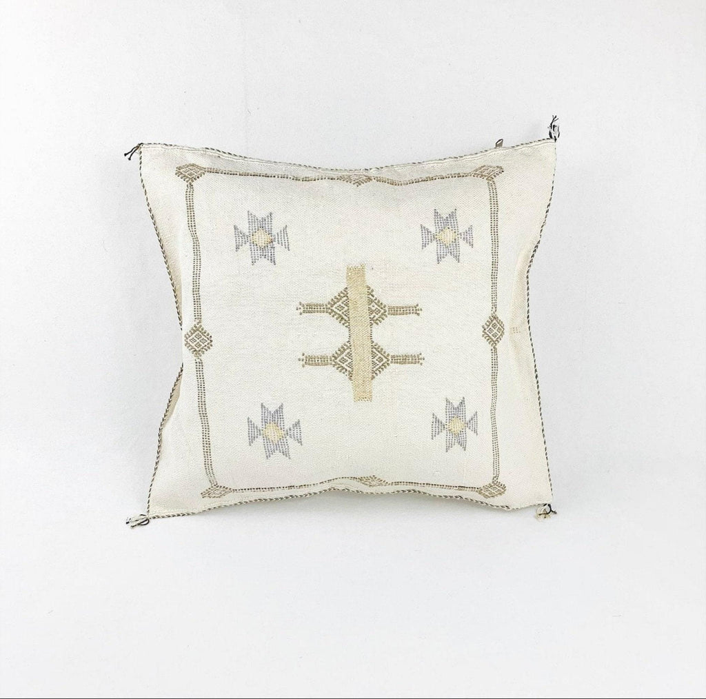 Moroccan Silk Pillow Cover, Handmade Boho Pillowcase, Ivory Beige Tribal Embroidery, Sofa Couch Accent, F - product image 5