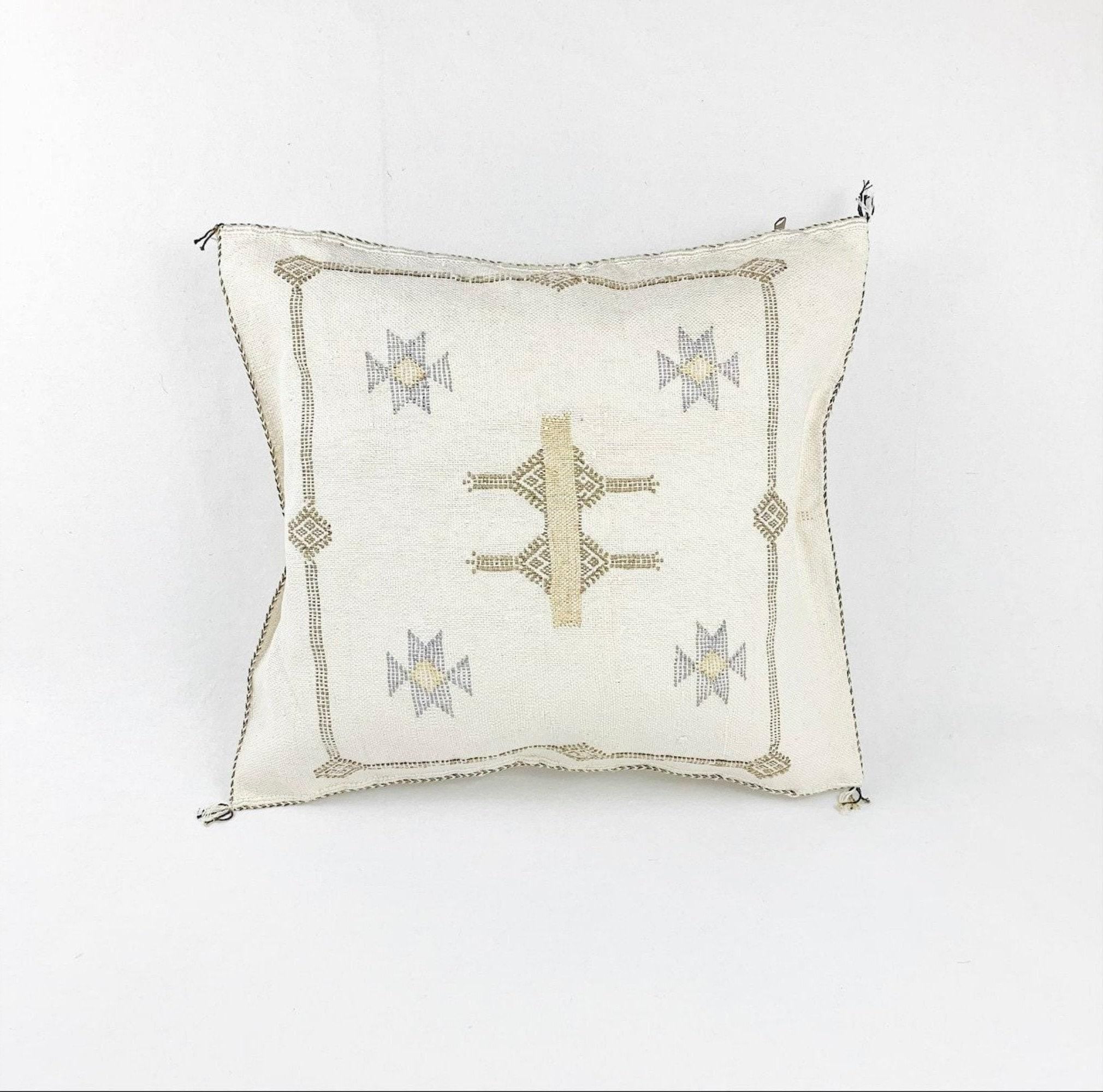Moroccan Silk Pillow Cover, Handmade Boho Pillowcase, Ivory Beige Tribal Embroidery, Sofa Couch Accent, F - product image 5