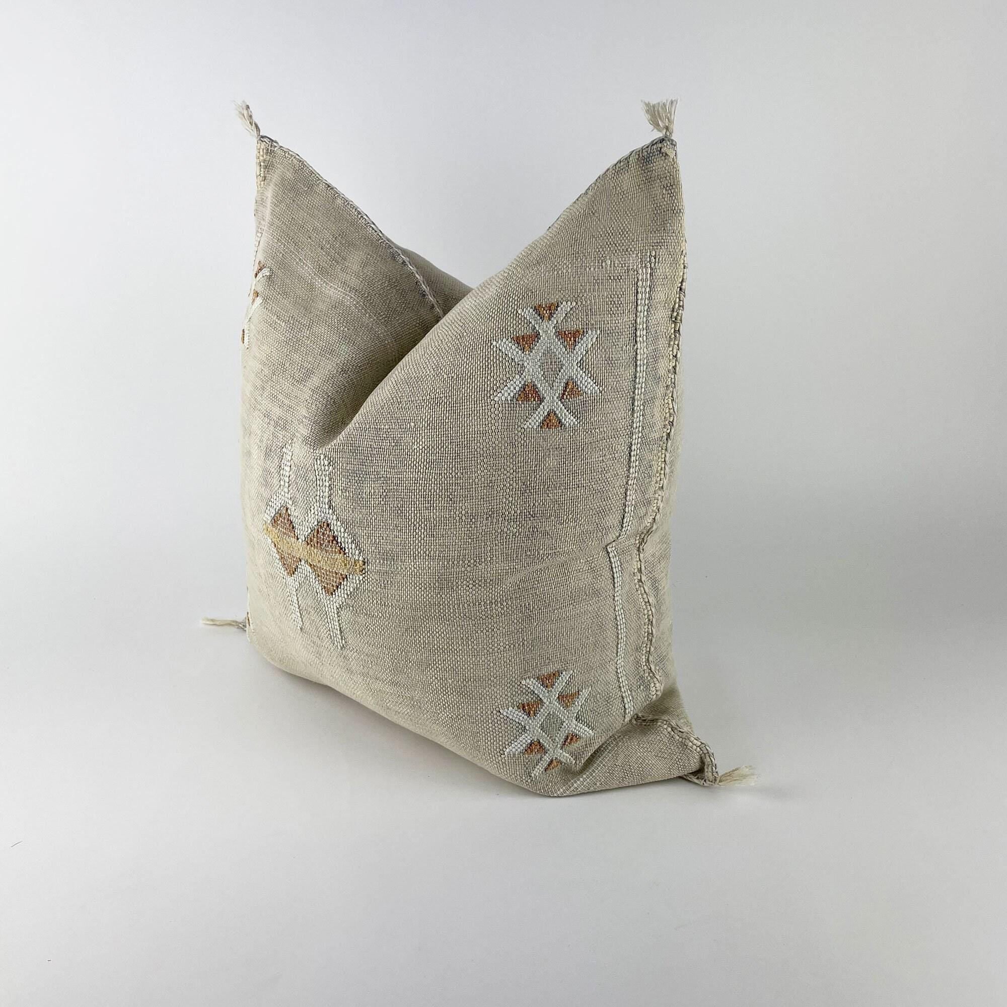 Handmade Moroccan Silk Pillow Cover, Neutral Boho Pillowcase, Beige Tribal Kilim Style, Custom Sizes for - product image 6