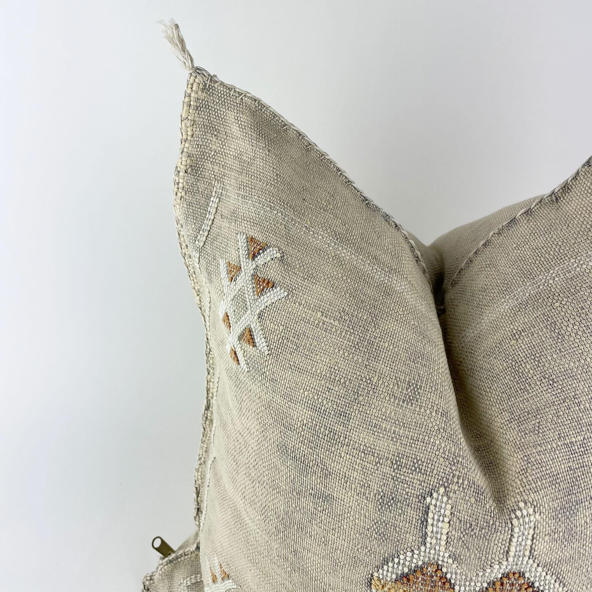 Handmade Moroccan Silk Pillow Cover, Neutral Boho Pillowcase, Beige Tribal Kilim Style, Custom Sizes for - product image 4
