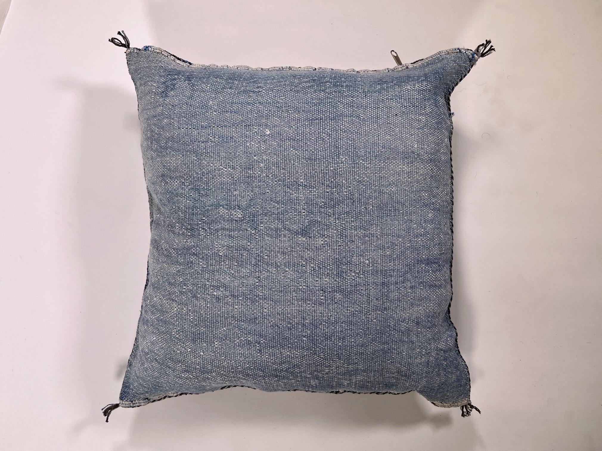 Silk Pillow Cover Handmade Moroccan Boho Blue Gray Kilim Pillowcase, Custom Sizes 18x18 to 30x30 Sofa Flo - product image 4