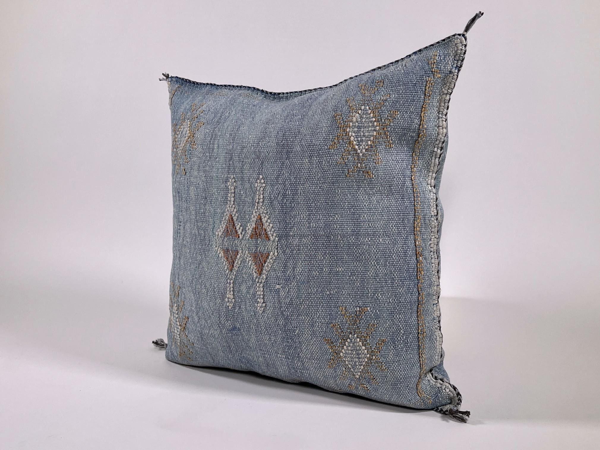 Silk Pillow Cover Handmade Moroccan Boho Blue Gray Kilim Pillowcase, Custom Sizes 18x18 to 30x30 Sofa Flo - product image 2
