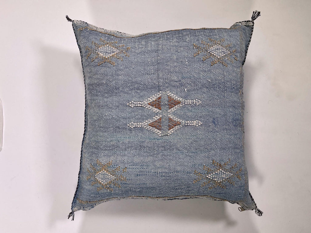 Silk Pillow Cover Handmade Moroccan Boho Blue Gray Kilim Pillowcase, Custom Sizes 18x18 to 30x30 Sofa Flo - product image 8