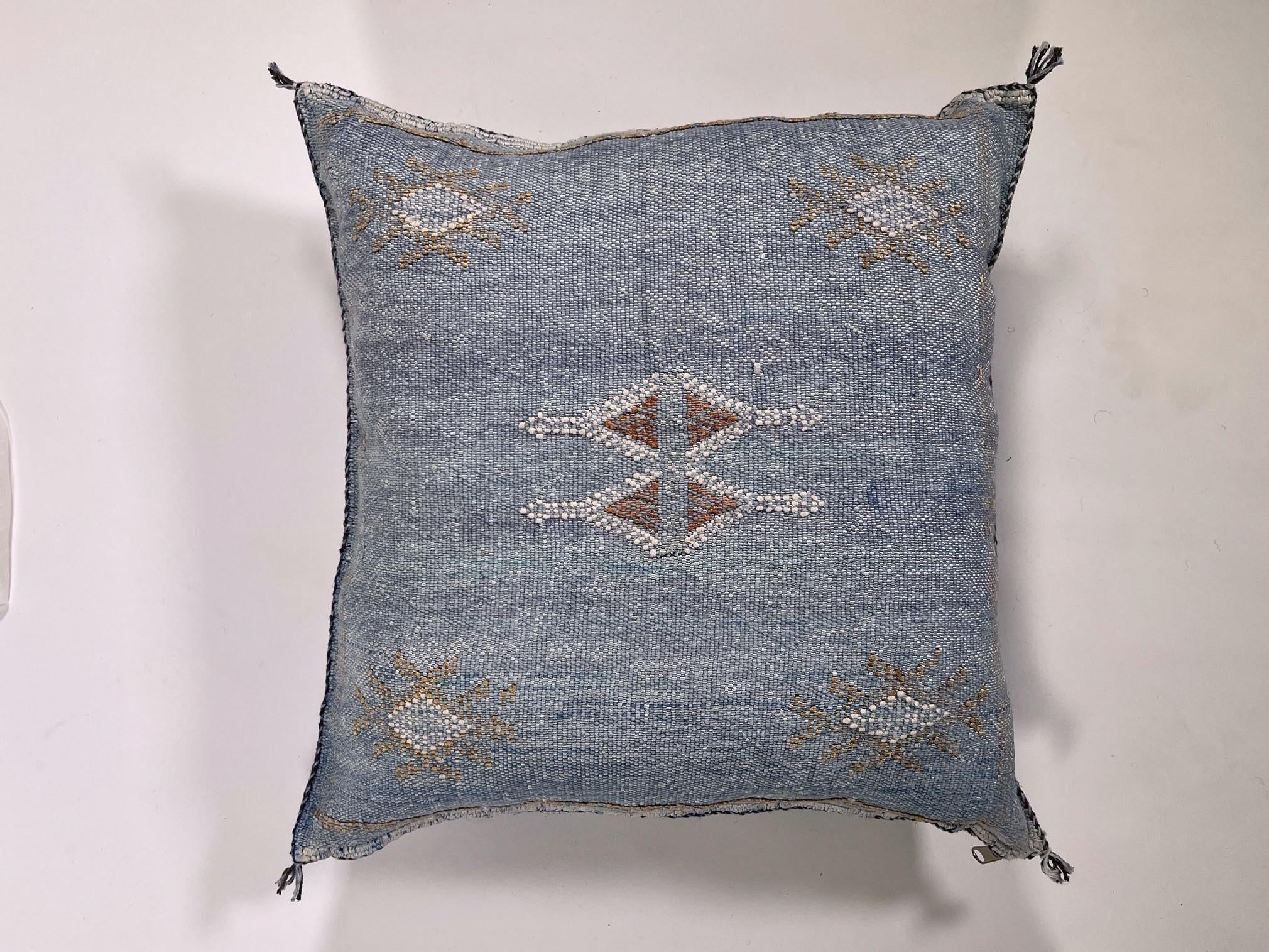 Silk Pillow Cover Handmade Moroccan Boho Blue Gray Kilim Pillowcase, Custom Sizes 18x18 to 30x30 Sofa Flo - product image 8