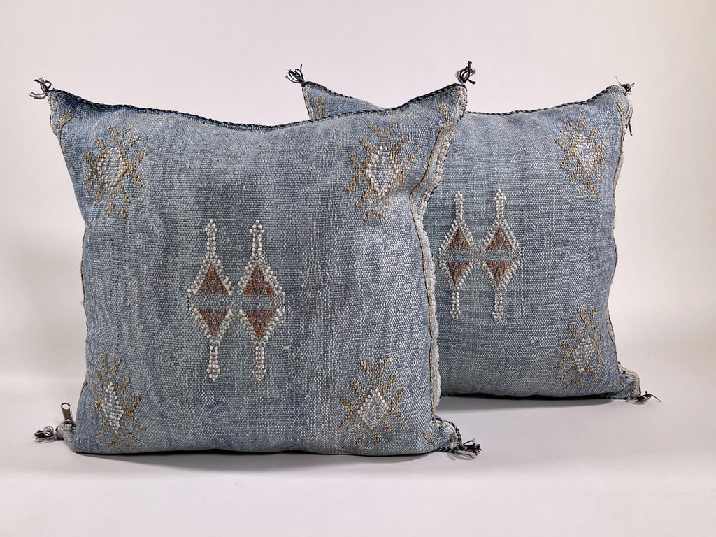 Silk Pillow Cover Handmade Moroccan Boho Blue Gray Kilim Pillowcase, Custom Sizes 18x18 to 30x30 Sofa Flo - product image 1