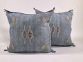 Silk Pillow Cover Handmade Moroccan Boho Blue Gray Kilim Pillowcase, Custom Sizes 18x18 to 30x30 Sofa Flo - product image 1