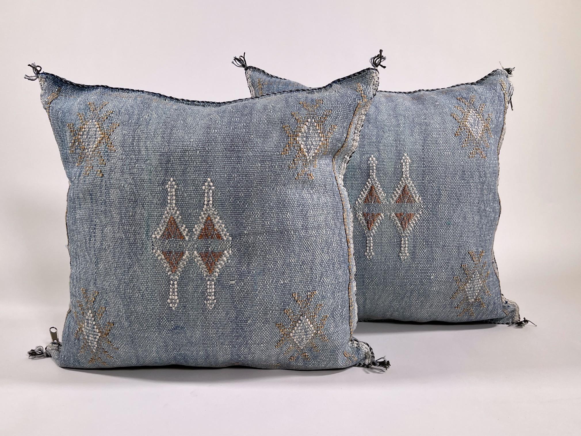 Silk Pillow Cover Handmade Moroccan Boho Blue Gray Kilim Pillowcase, Custom Sizes 18x18 to 30x30 Sofa Flo - product image 1