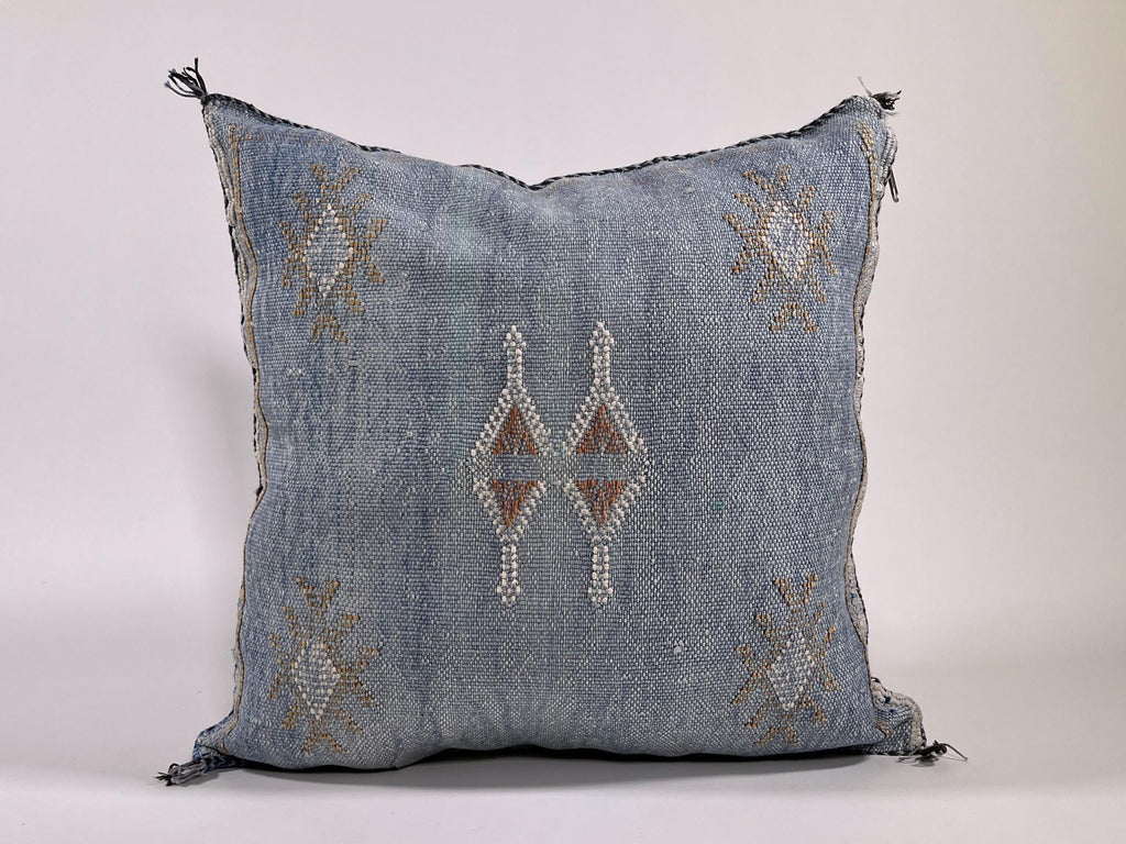 Silk Pillow Cover Handmade Moroccan Boho Blue Gray Kilim Pillowcase, Custom Sizes 18x18 to 30x30 Sofa Flo - product image 7