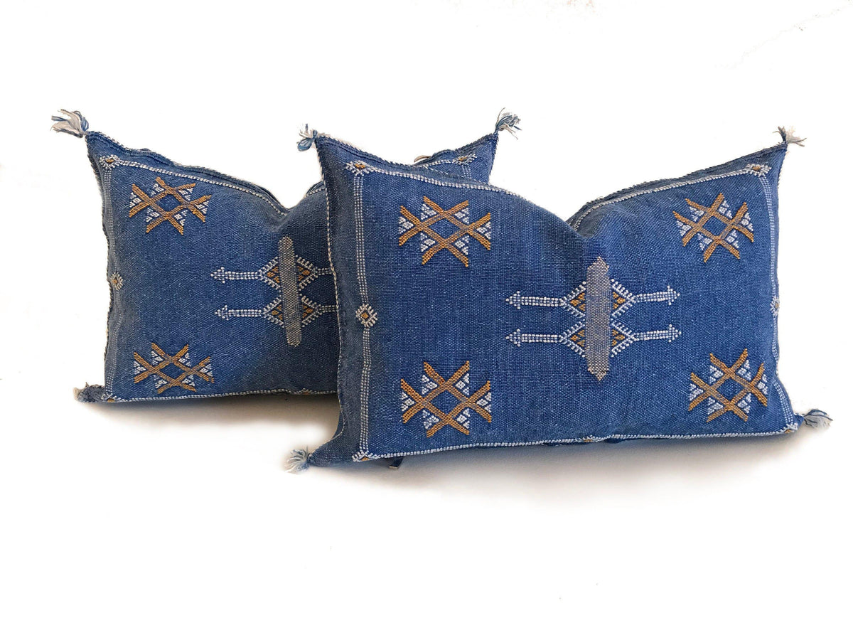 Handmade Moroccan Silk Pillow Cover, Indigo Blue Boho Tribal Embroidered Pillowcase for Sofa Couch, Sizes - product image 10