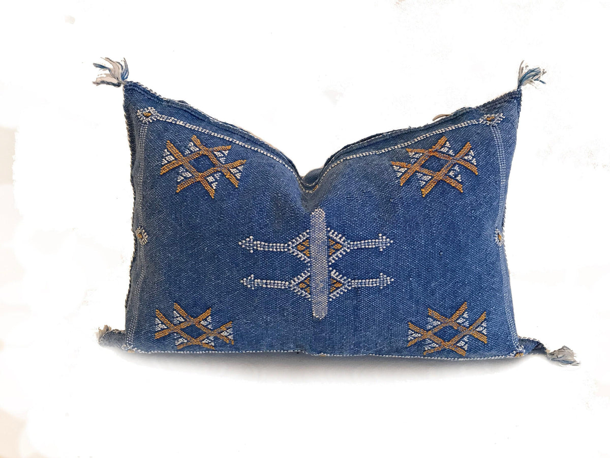 Handmade Moroccan Silk Pillow Cover, Indigo Blue Boho Tribal Embroidered Pillowcase for Sofa Couch, Sizes - product image 10