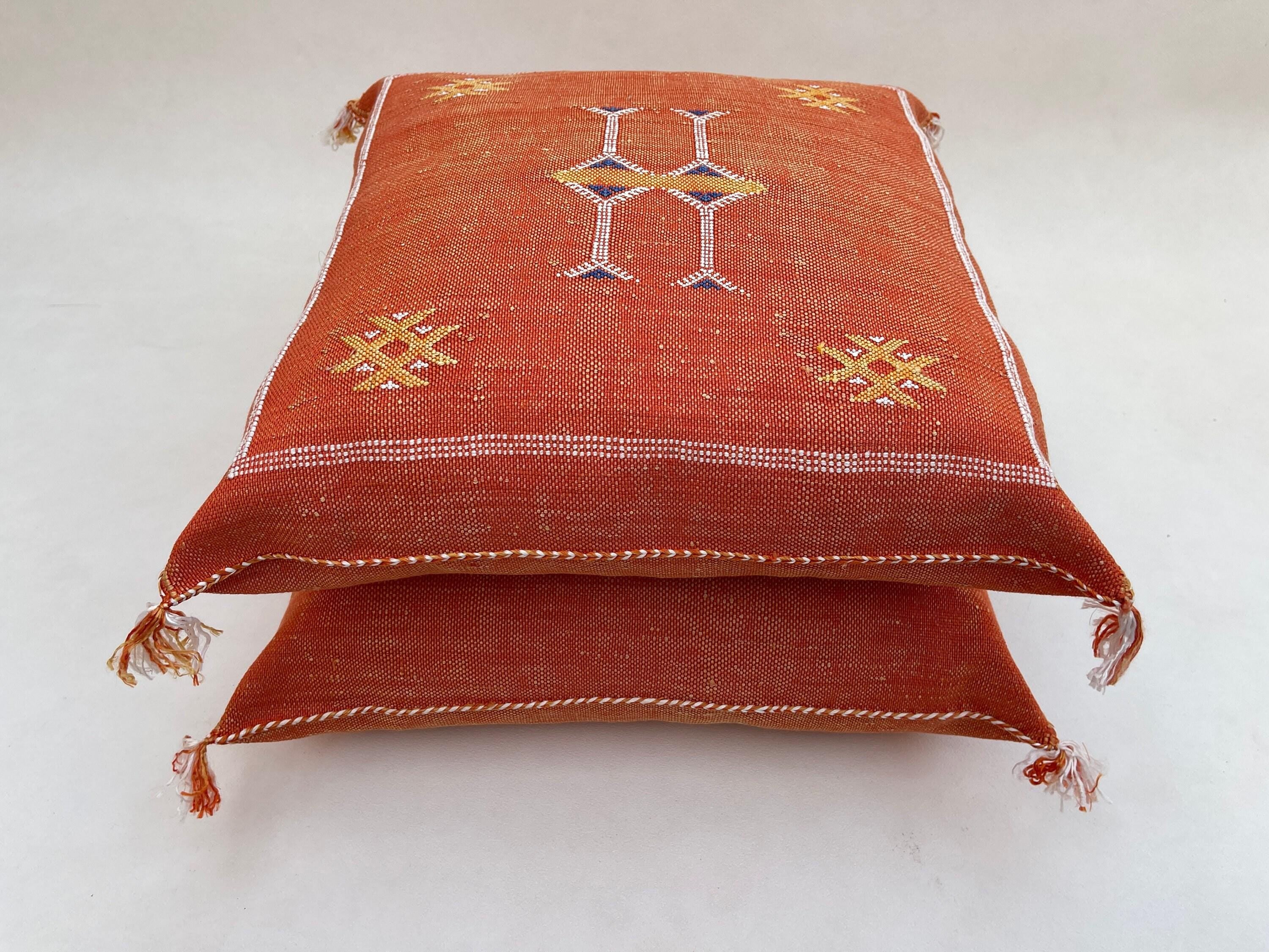 Rust Orange Silk Pillow Cover, Handmade Moroccan Boho Pillowcase, Tribal Embroidered Decor, Custom Floor - product image 9