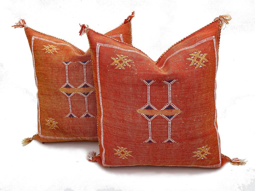 Rust Orange Silk Pillow Cover, Handmade Moroccan Boho Pillowcase, Tribal Embroidered Decor, Custom Floor - product image 2