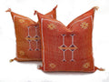 Rust Orange Silk Pillow Cover, Handmade Moroccan Boho Pillowcase, Tribal Embroidered Decor, Custom Floor - product image 1
