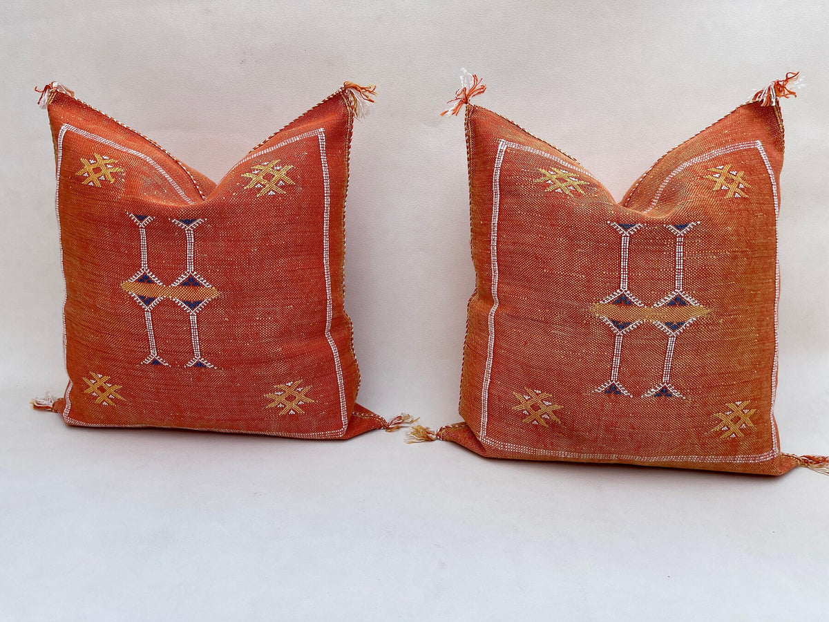 Rust Orange Silk Pillow Cover, Handmade Moroccan Boho Pillowcase, Tribal Embroidered Decor, Custom Floor - product image 10