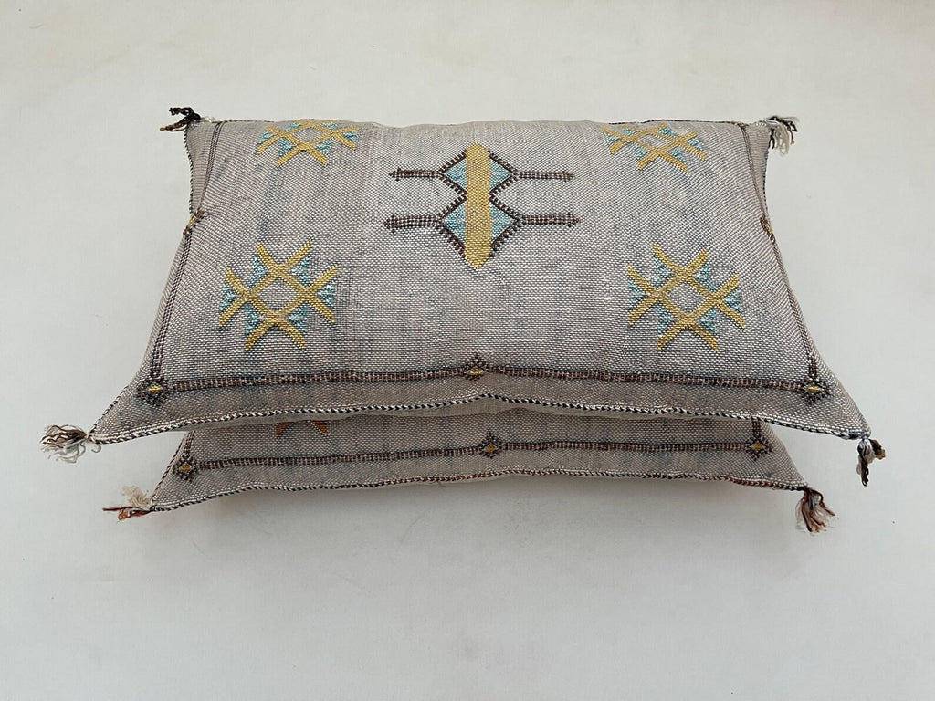 Neutral Gray Handmade Moroccan Silk Pillow Cover, Boho Kilim Pillowcase, Tribal Embroidery, Custom Sizes - product image 9