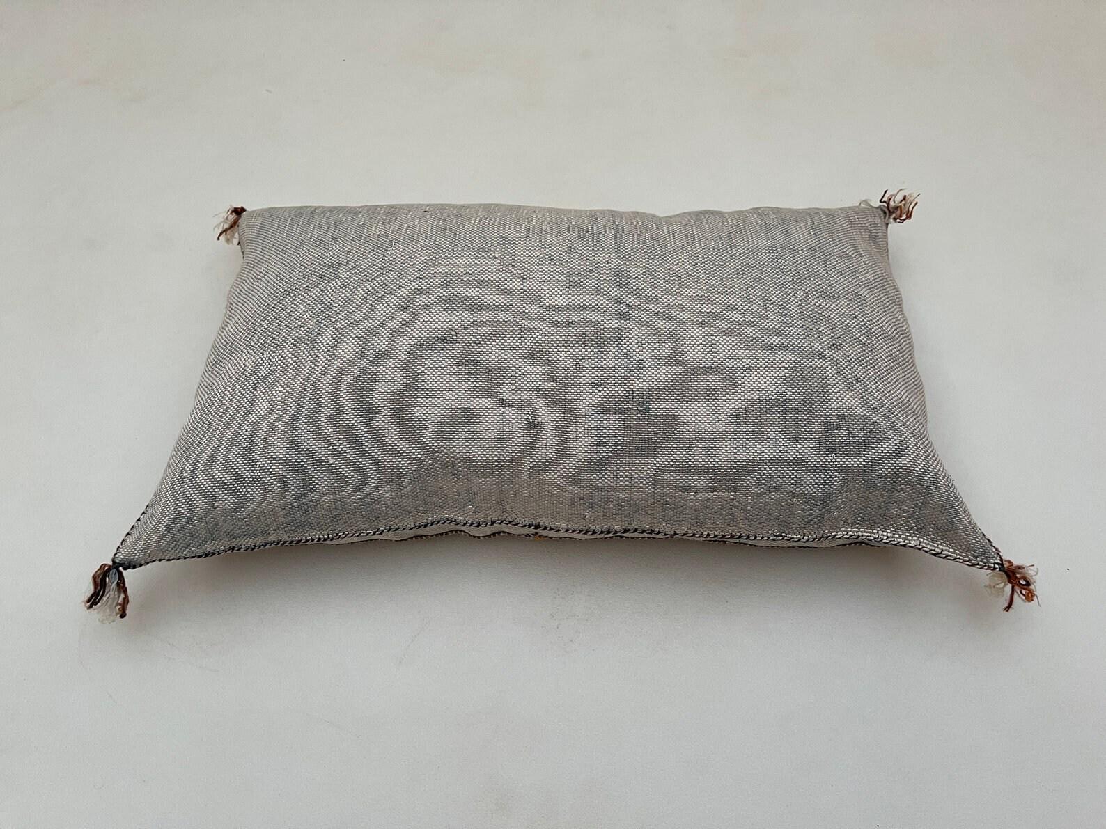 Neutral Gray Handmade Moroccan Silk Pillow Cover, Boho Kilim Pillowcase, Tribal Embroidery, Custom Sizes - product image 3