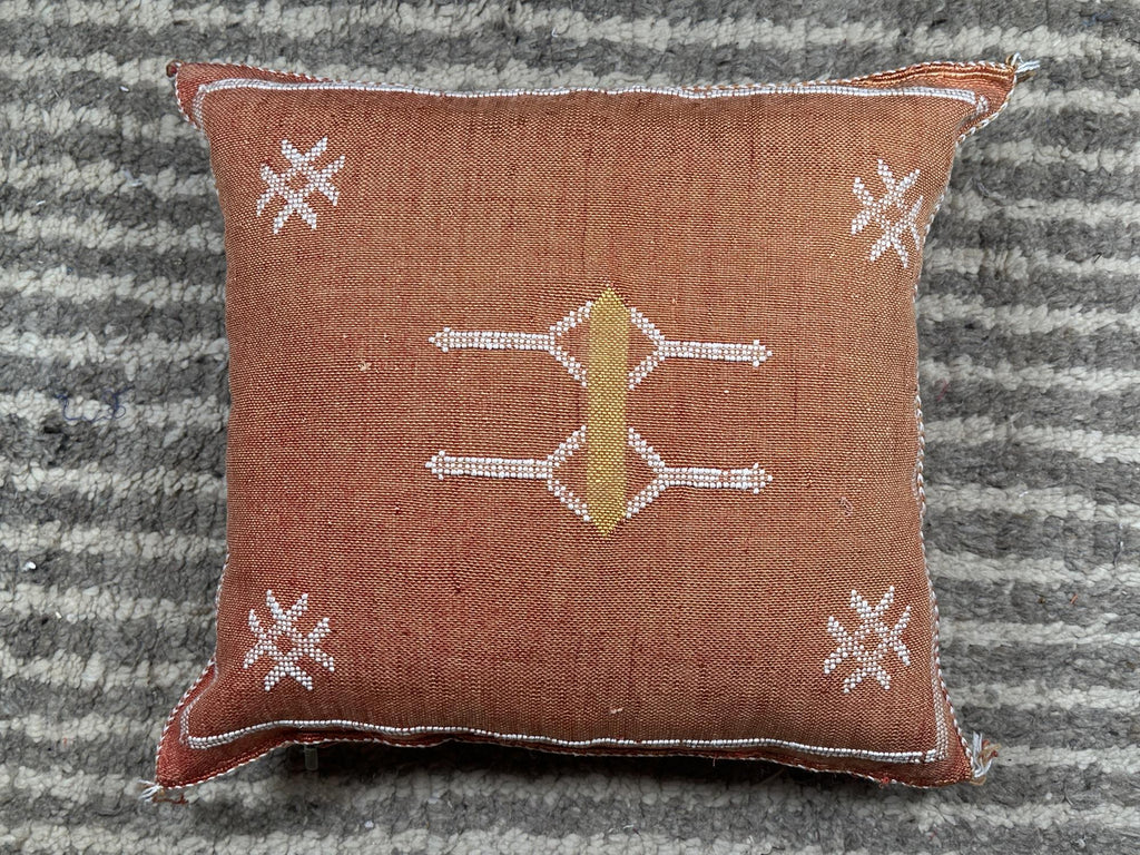 Moroccan Silk Pillow Cover, Handmade Boho Pillowcase, Rust Brown Tribal Embroidery, Custom Sizes for Sofa - product image 10