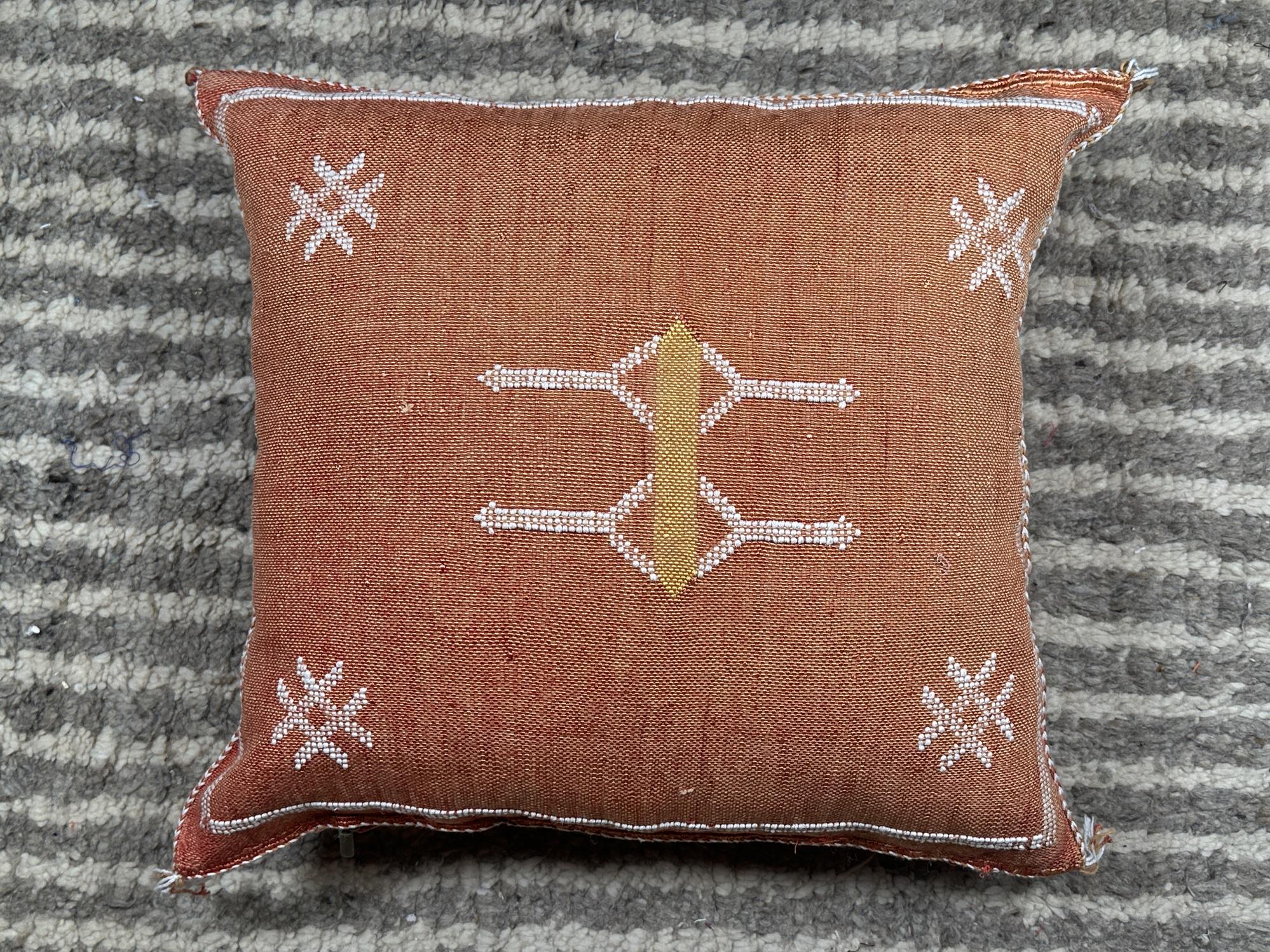 Moroccan Silk Pillow Cover, Handmade Boho Pillowcase, Rust Brown Tribal Embroidery, Custom Sizes for Sofa - product image 10