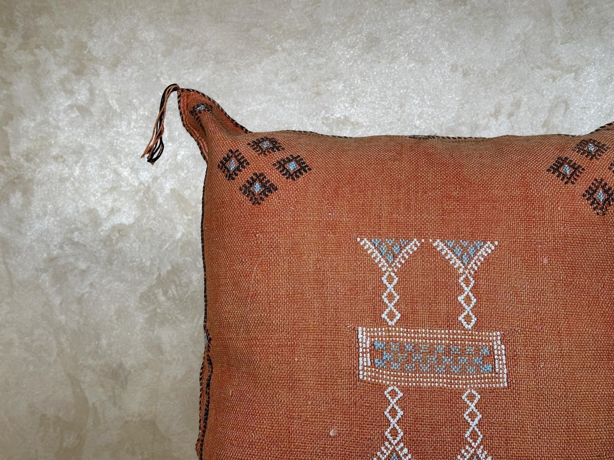 Handmade Moroccan Silk Pillow Cover, Terracotta Boho Kilim Cushion Case, Tribal Embroidered Pillowcase, S - product image 5