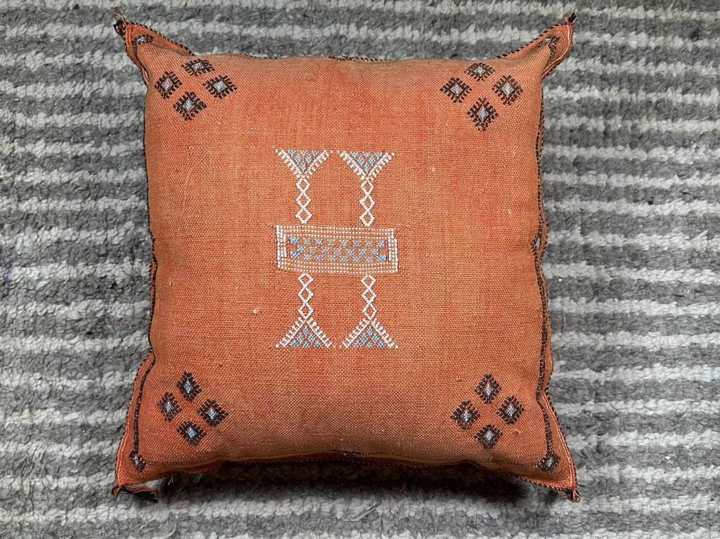 Handmade Moroccan Silk Pillow Cover, Terracotta Boho Kilim Cushion Case, Tribal Embroidered Pillowcase, S - product image 8