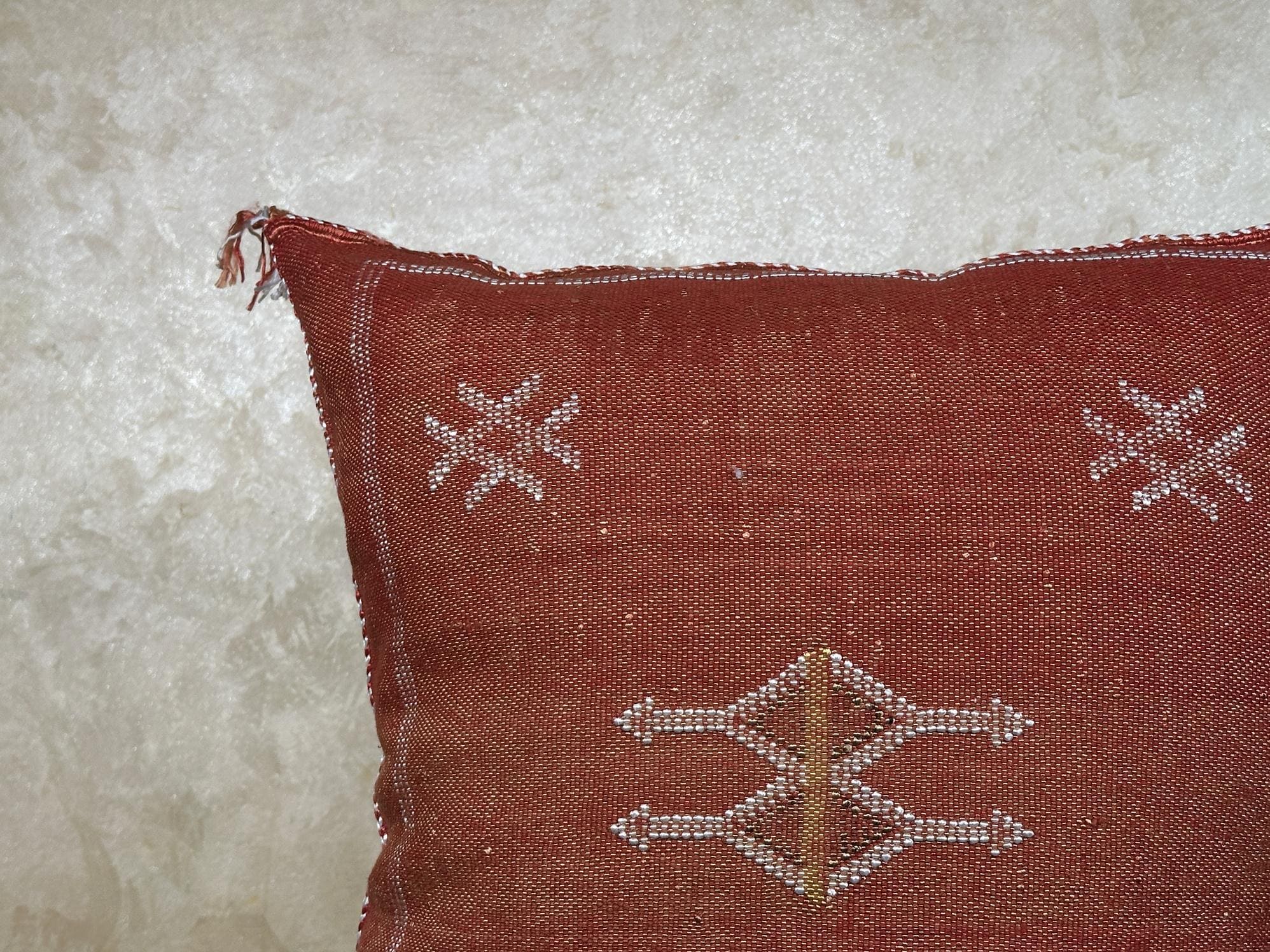 Moroccan Silk Pillow Cover, Handmade Boho Pillowcase, Elegant Terracotta Tribal Accent, Custom Sizes for - product image 5