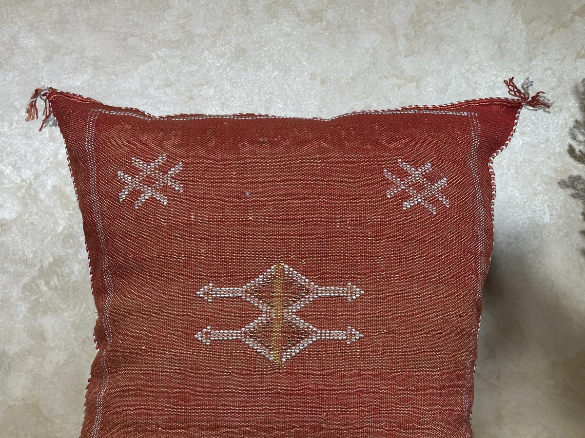 Moroccan Silk Pillow Cover, Handmade Boho Pillowcase, Elegant Terracotta Tribal Accent, Custom Sizes for - product image 3