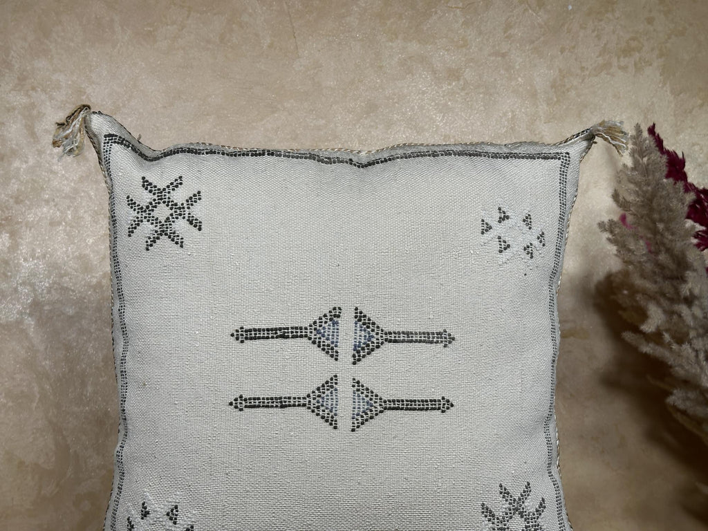 Handmade Moroccan Silk Pillow Cover, Neutral Boho Tribal Cushion Pillowcase, Custom Size Sofa Couch Floor - product image 3